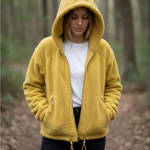 Free People Jackets & Blazers - FREE PEOPLE Cozy Yellow Hooded Mountain Air Jacket, size large